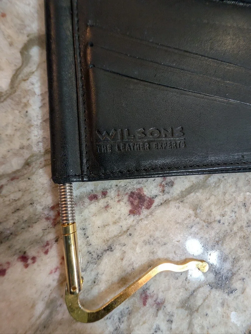 WIlsons Leather Experts Men's Wallet & Money Clip Gold Tone Trifold Black Unused
